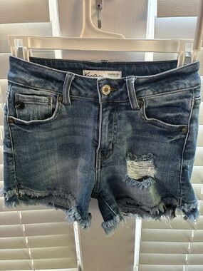 KanCan Distressed Denim Shorts — Blue Wash